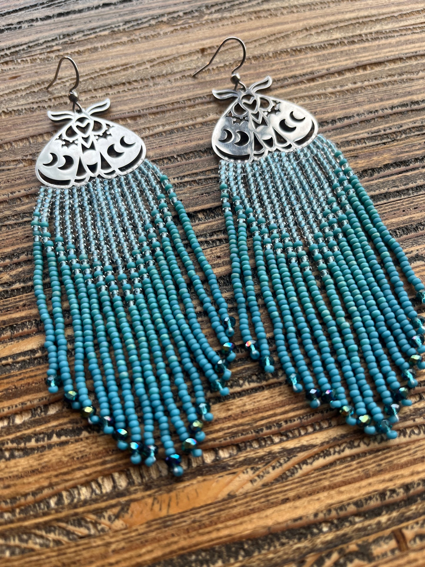 Blue Moth Ombre Long Fringe Earrings