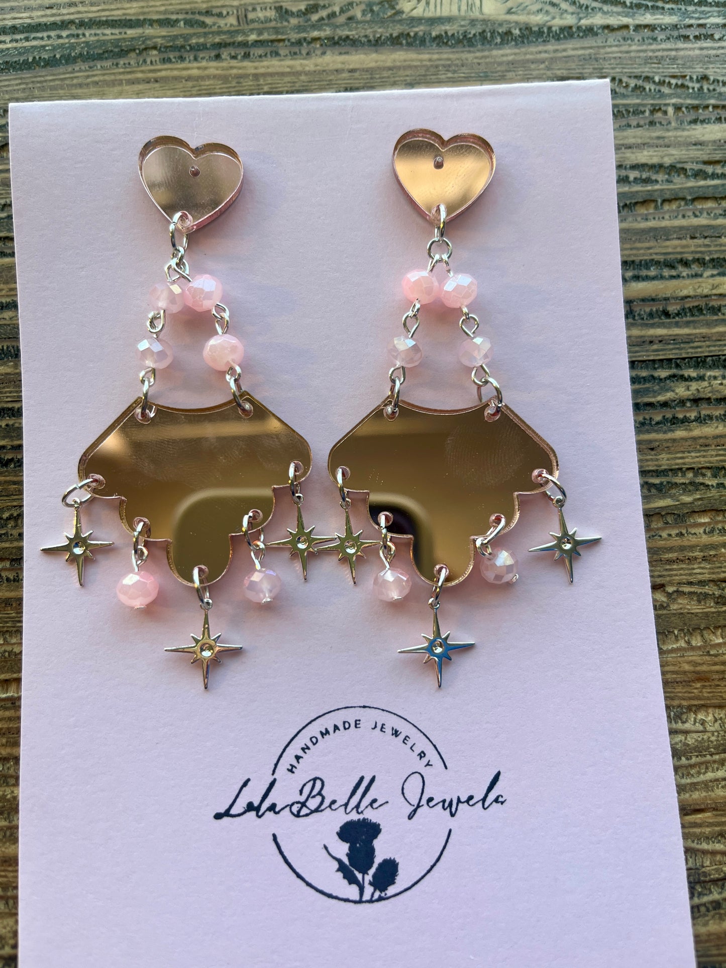 Pink Mirrored Sparkle Statement Drop Earrings