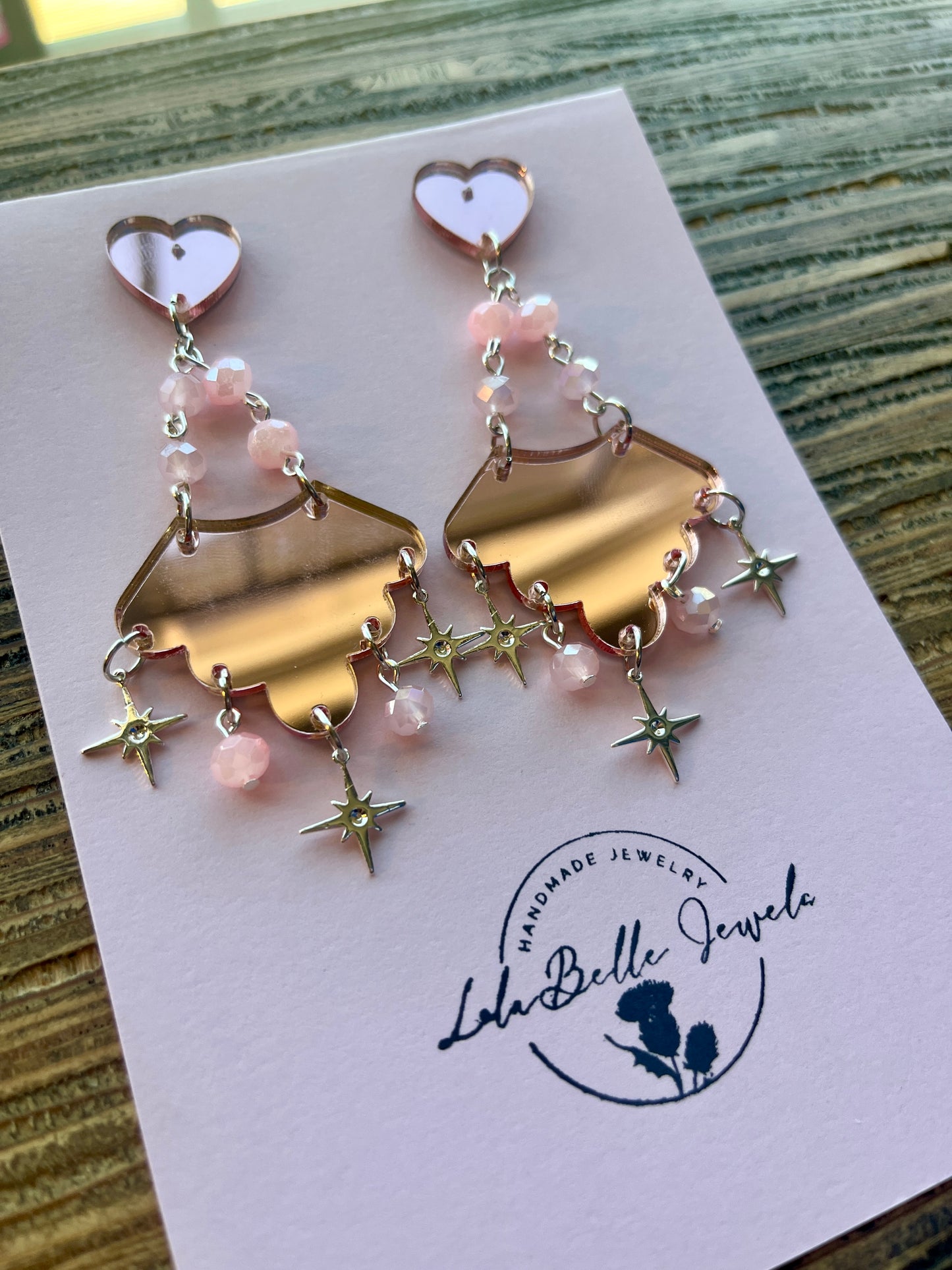 Pink Mirrored Sparkle Statement Drop Earrings