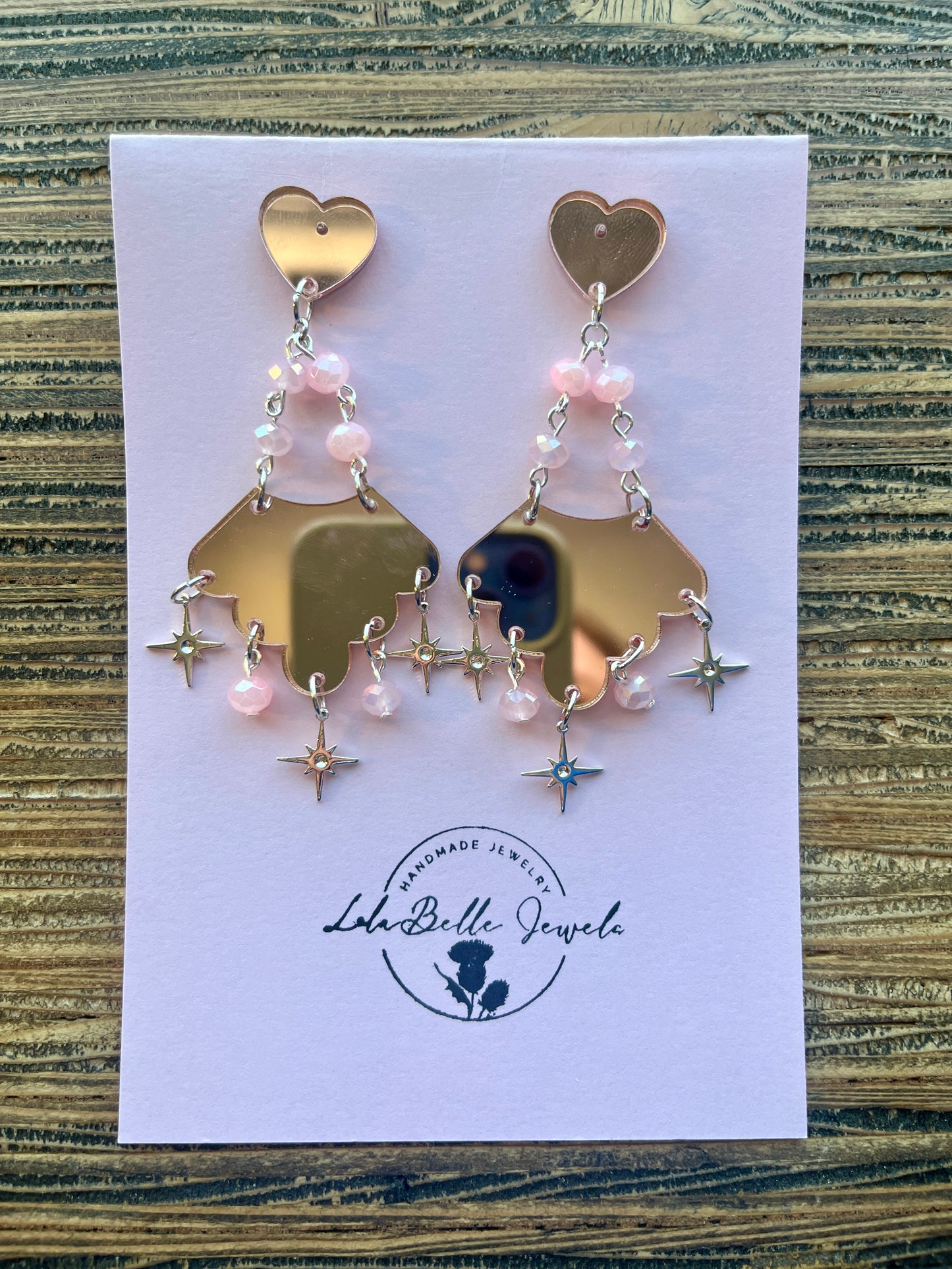 Pink Mirrored Sparkle Statement Drop Earrings
