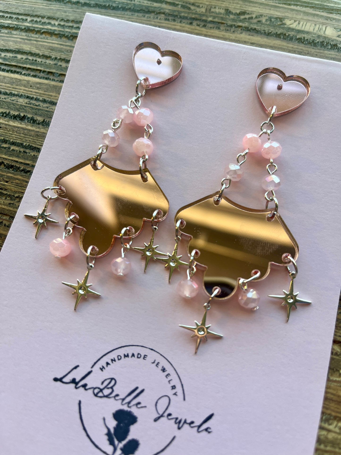 Pink Mirrored Sparkle Statement Drop Earrings
