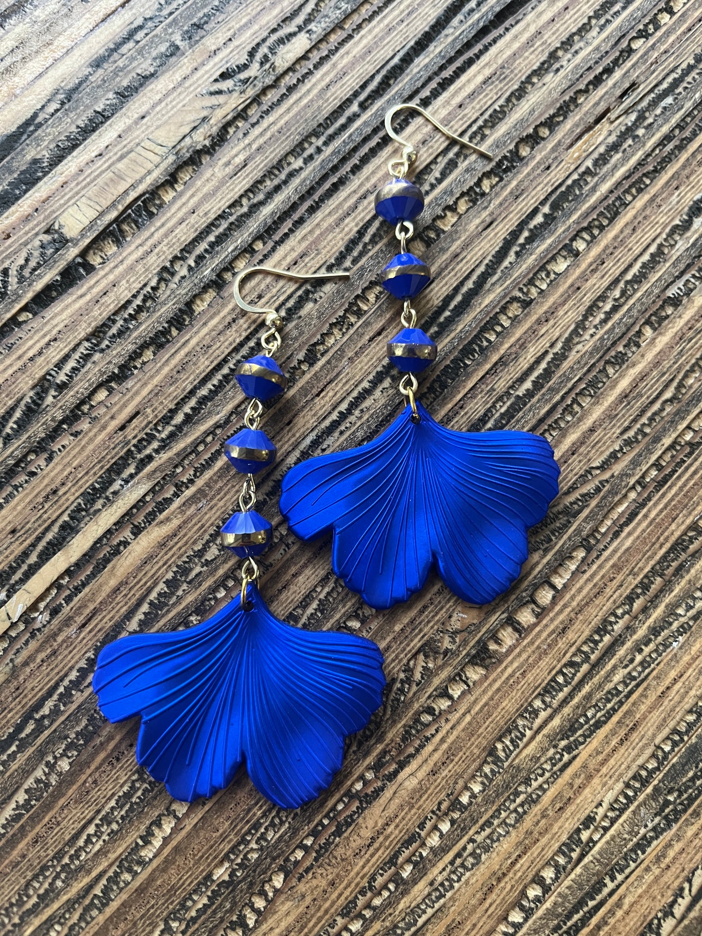 Royal Blue Ginkgo Petal Drop Earrings