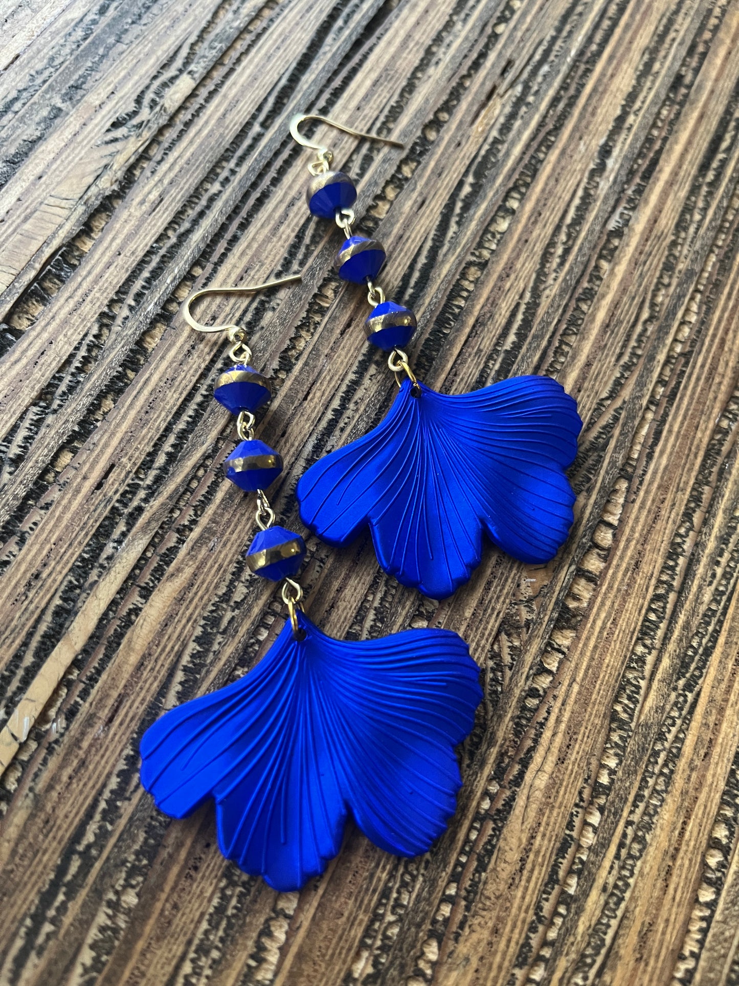 Royal Blue Ginkgo Petal Drop Earrings