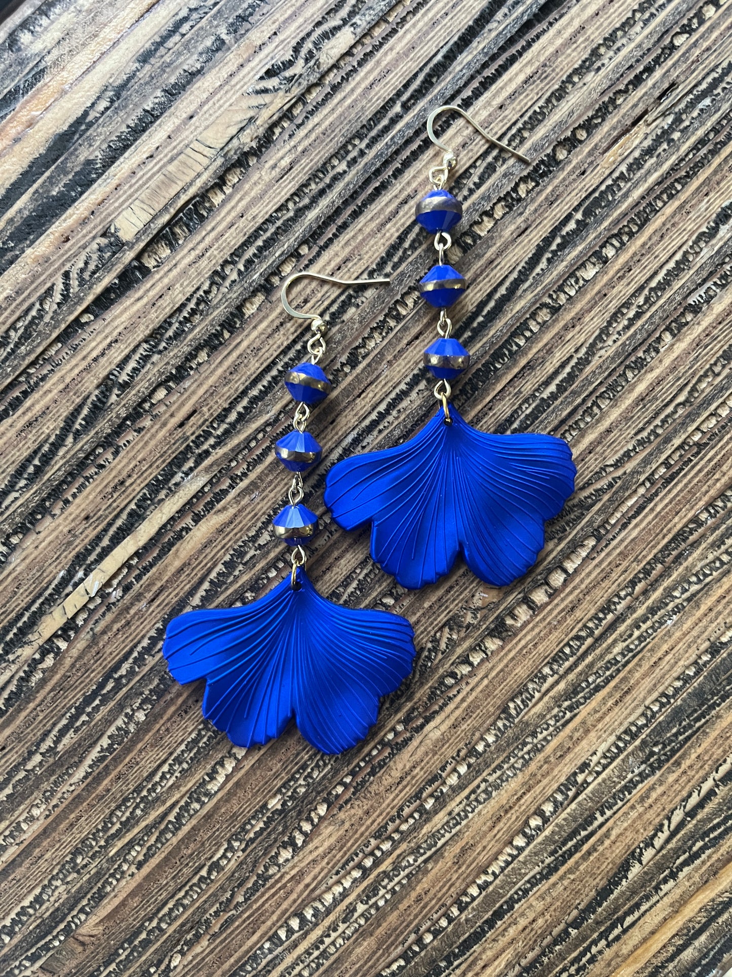 Royal Blue Ginkgo Petal Drop Earrings