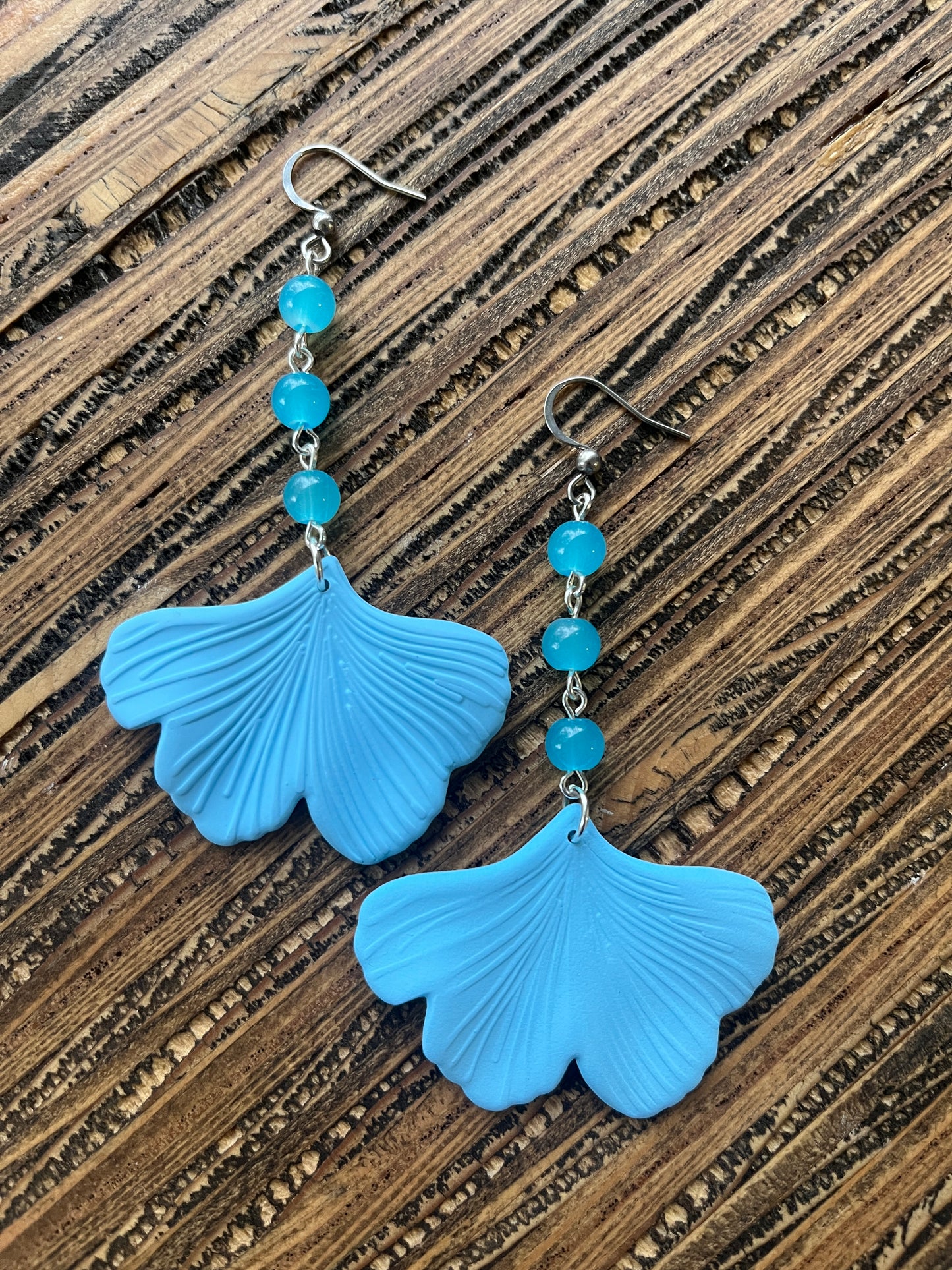Sky Blue Ginkgo Petal Drop Earrings