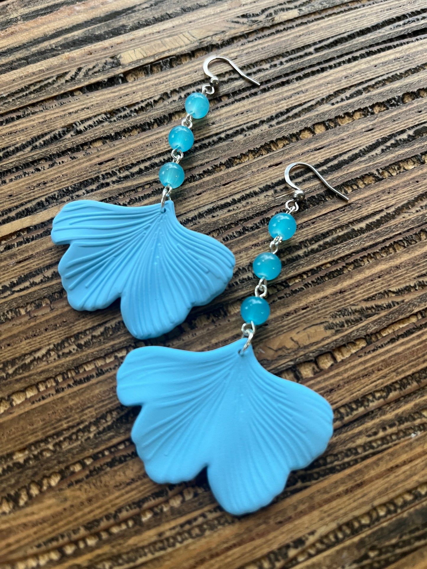 Sky Blue Ginkgo Petal Drop Earrings