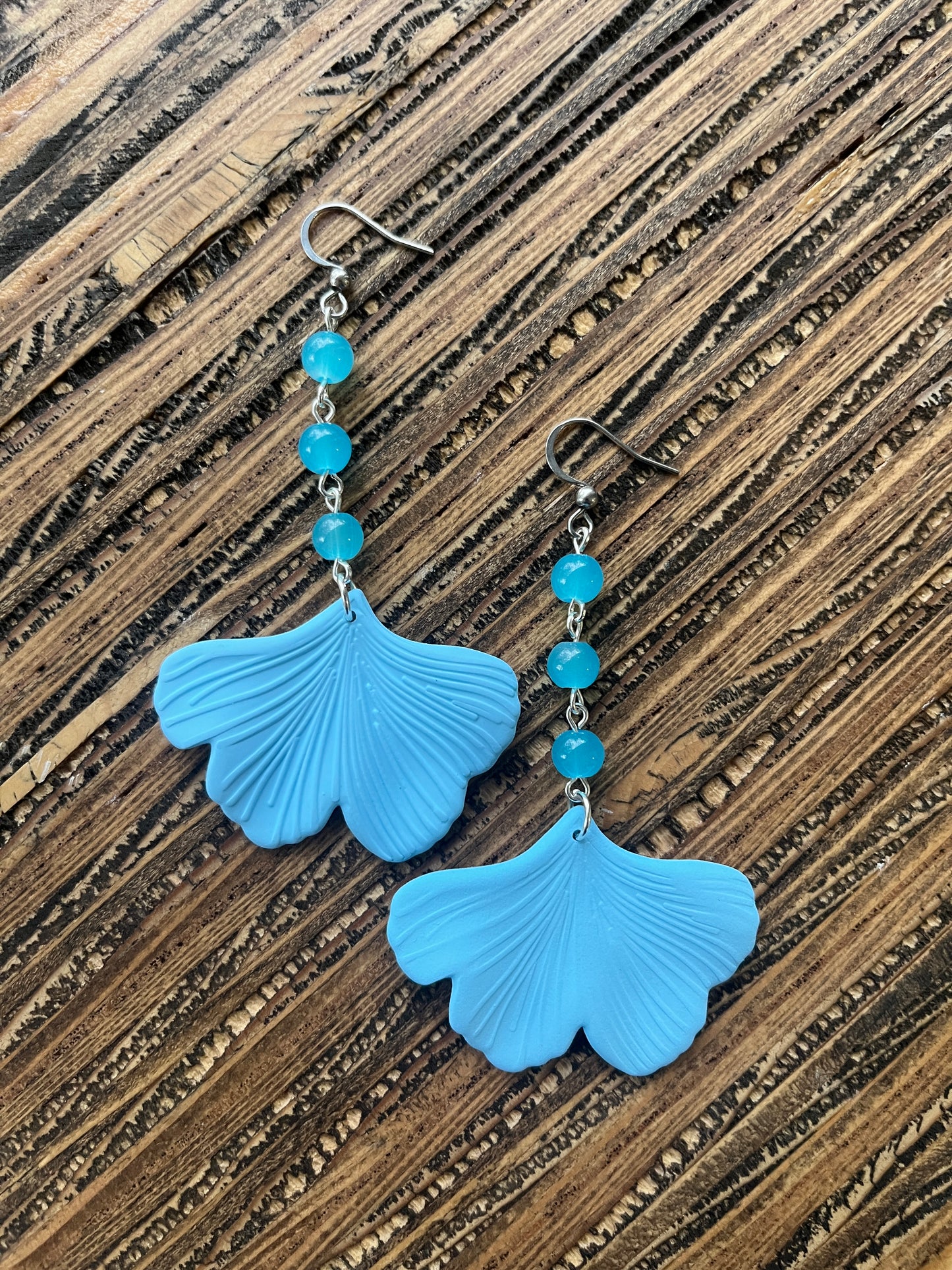 Sky Blue Ginkgo Petal Drop Earrings