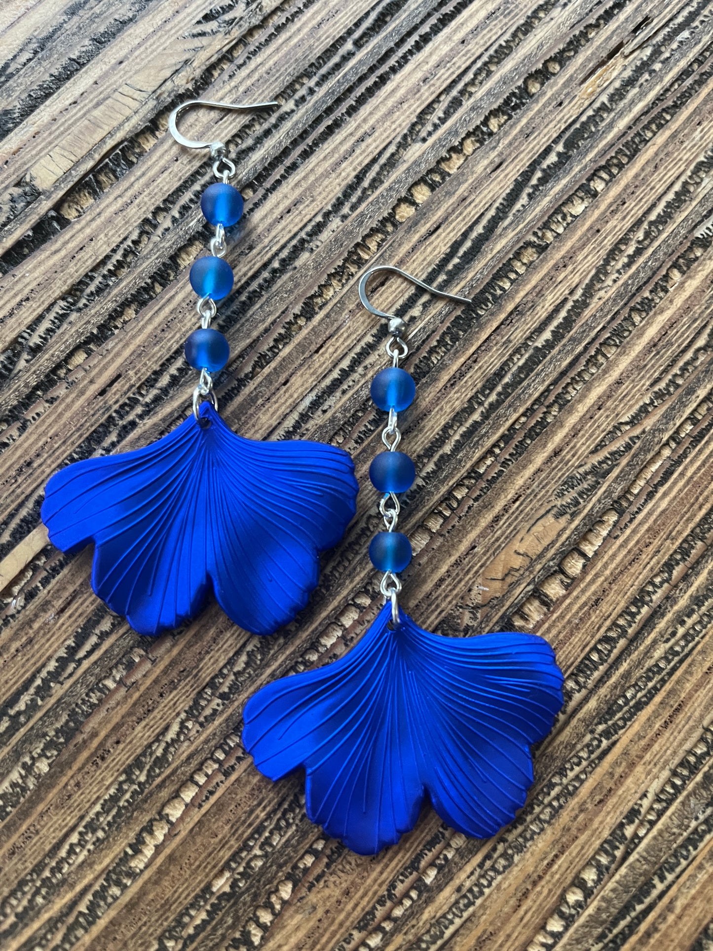 Royal Blue Ginkgo Petal Drop Earrings