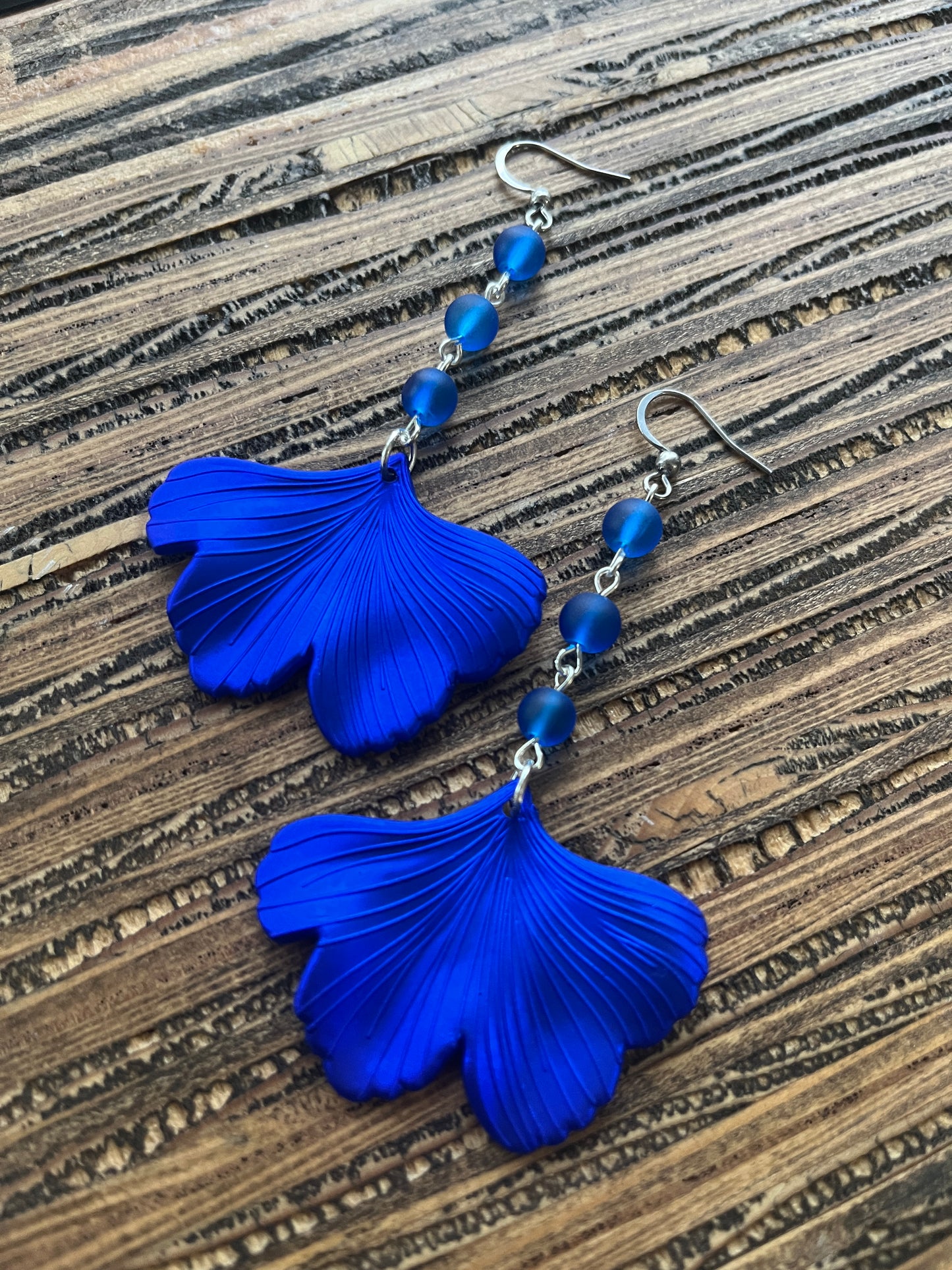 Royal Blue Ginkgo Petal Drop Earrings