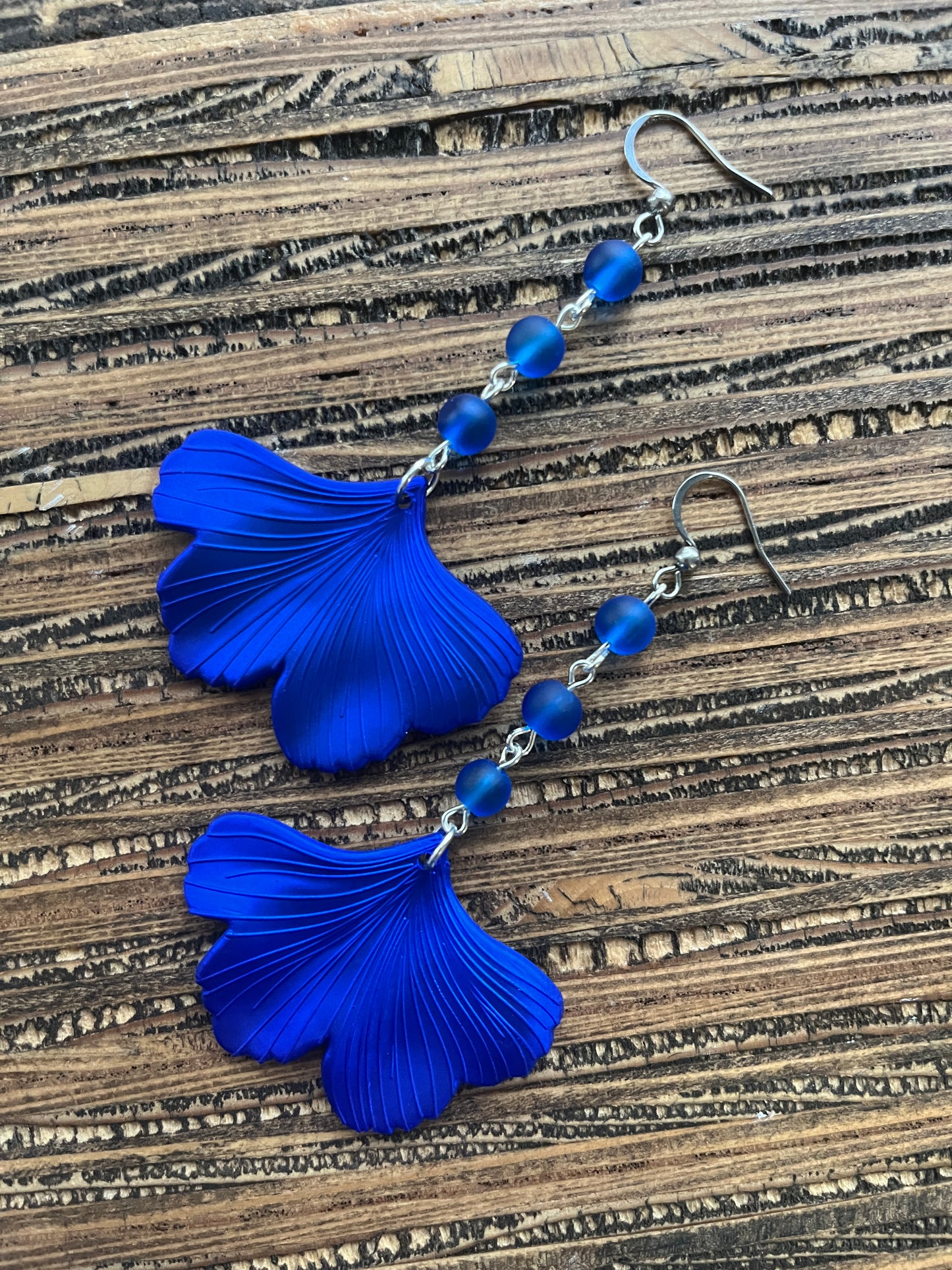 Royal Blue Ginkgo Petal Drop Earrings