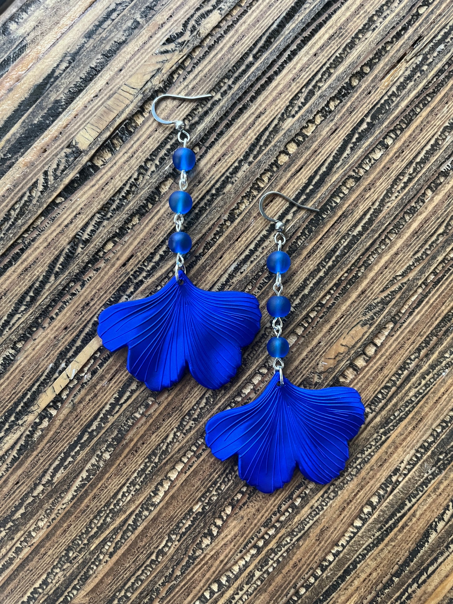 Royal Blue Ginkgo Petal Drop Earrings