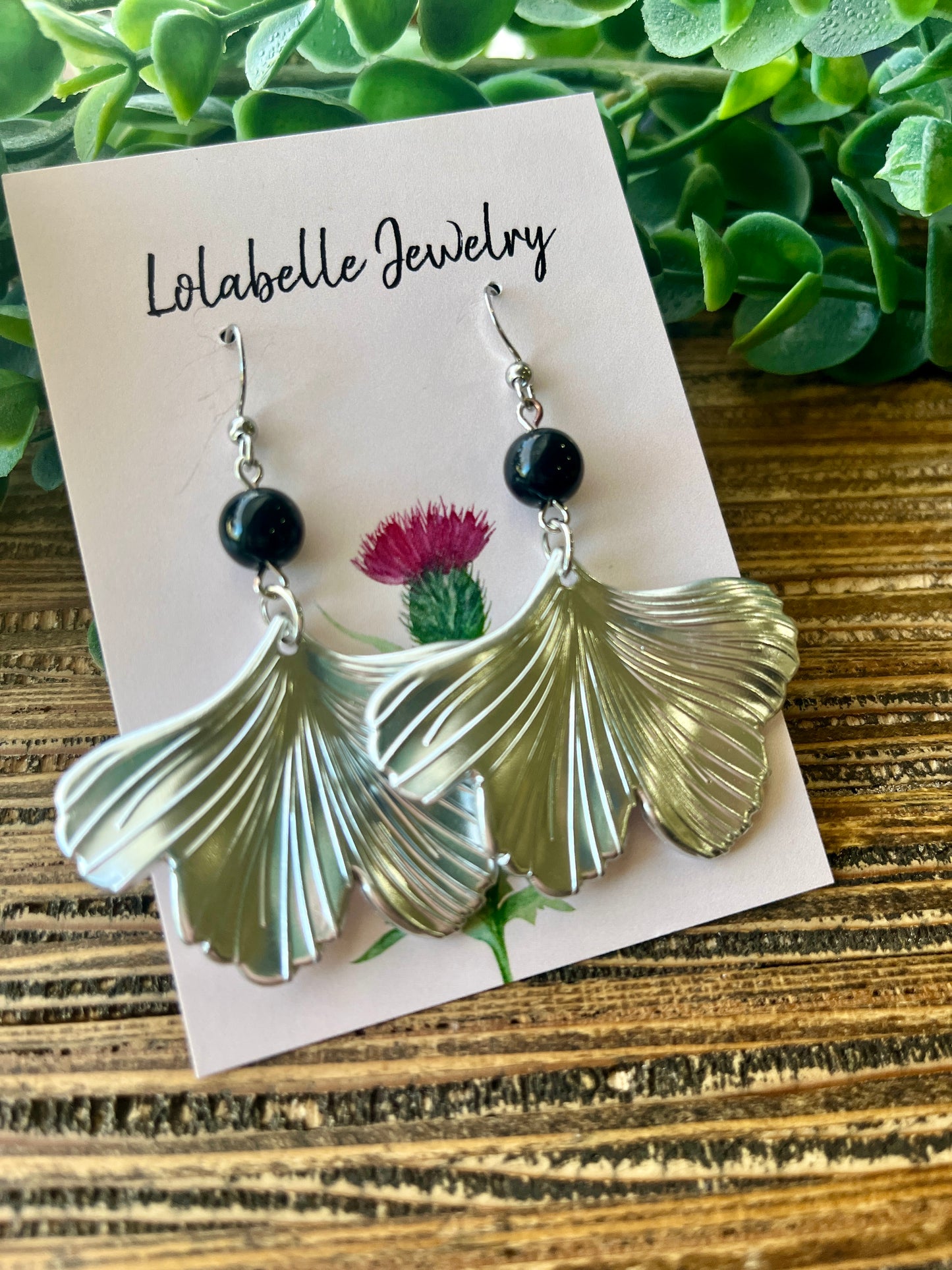 Silver Colored Short Ginkgo Earrings