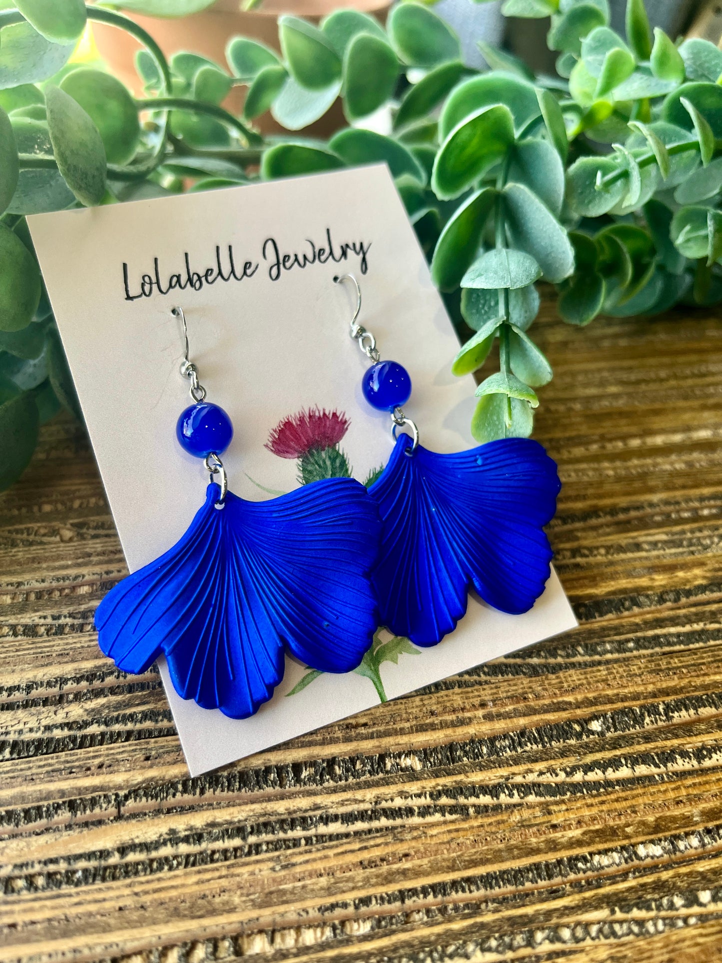 Royal Blue Short Ginkgo Petal Earrings