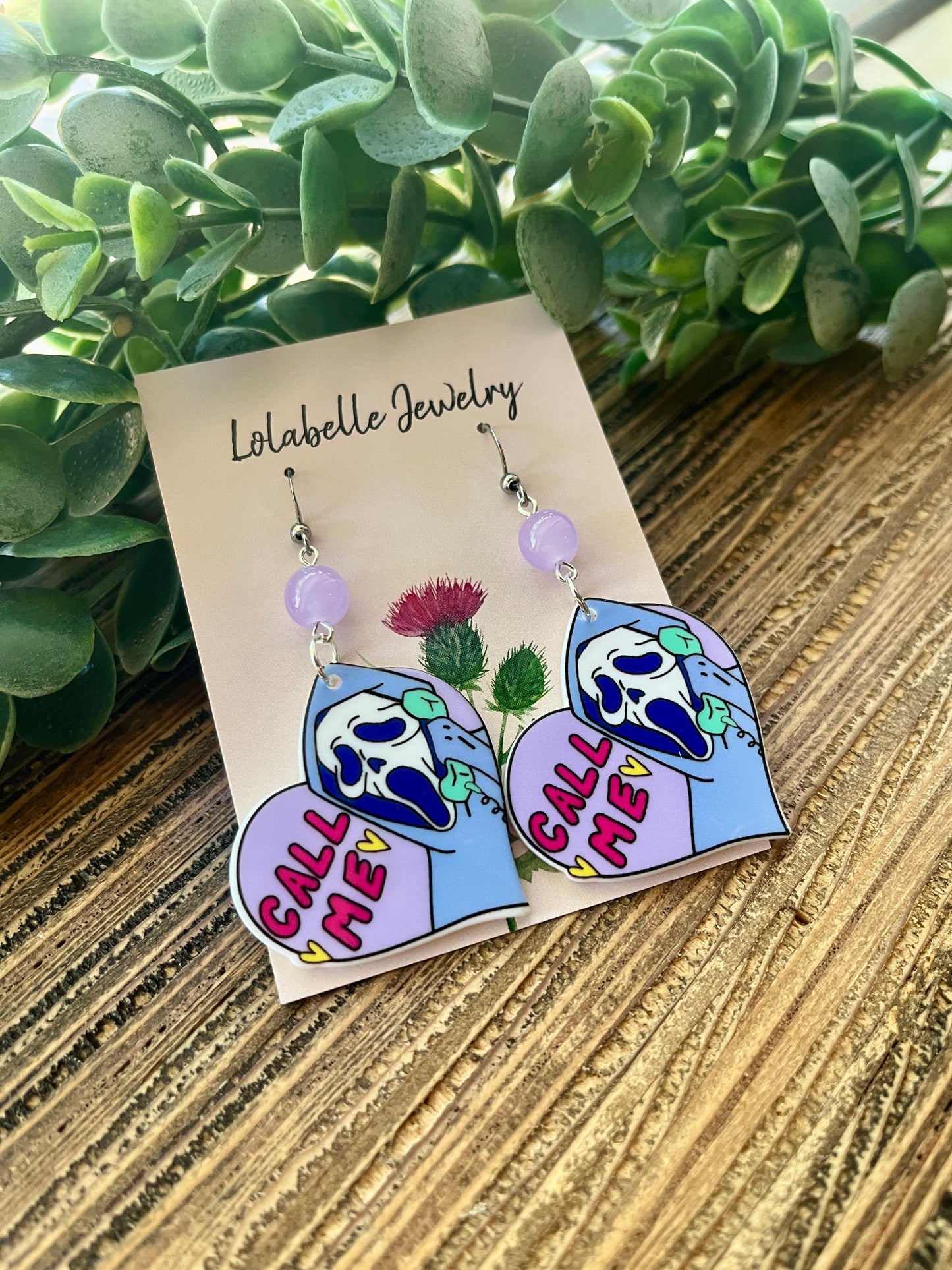 Purple Scream "Call Me" Earrings