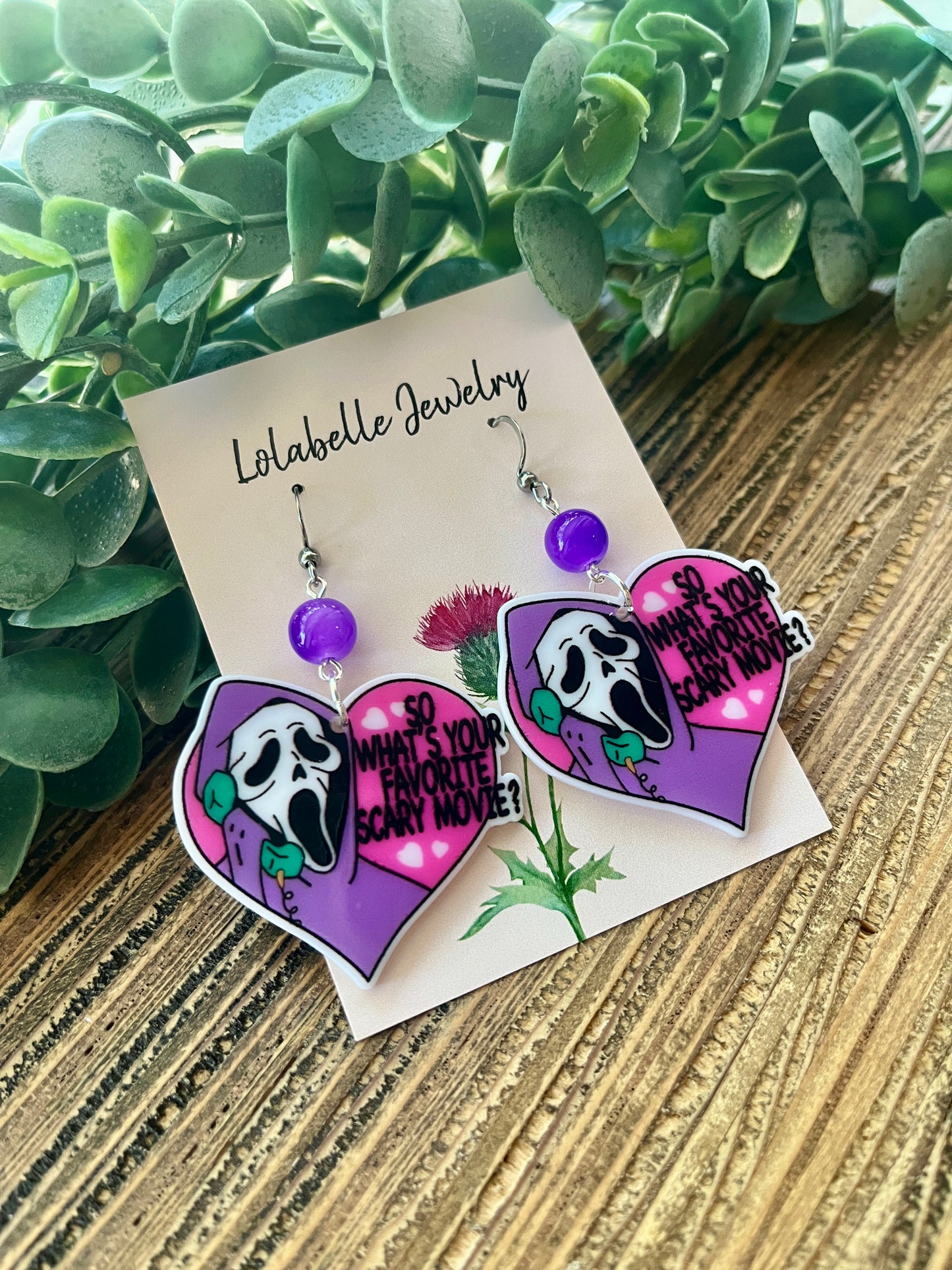 Purple Scream Mask Favorite Movie Earrings