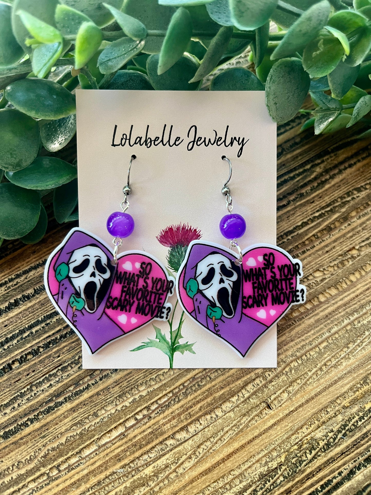 Purple Scream Mask Favorite Movie Earrings