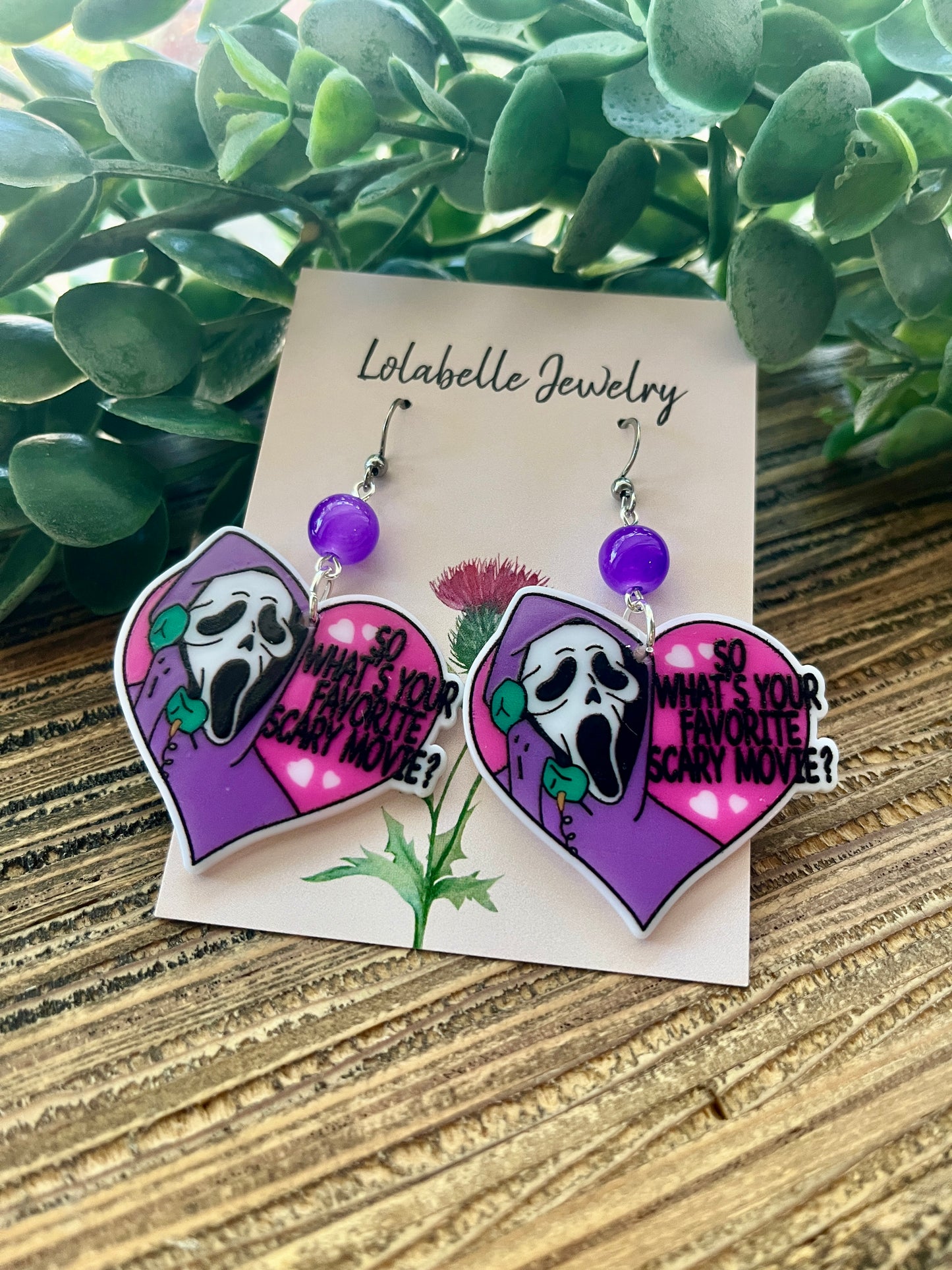 Purple Scream Mask Favorite Movie Earrings