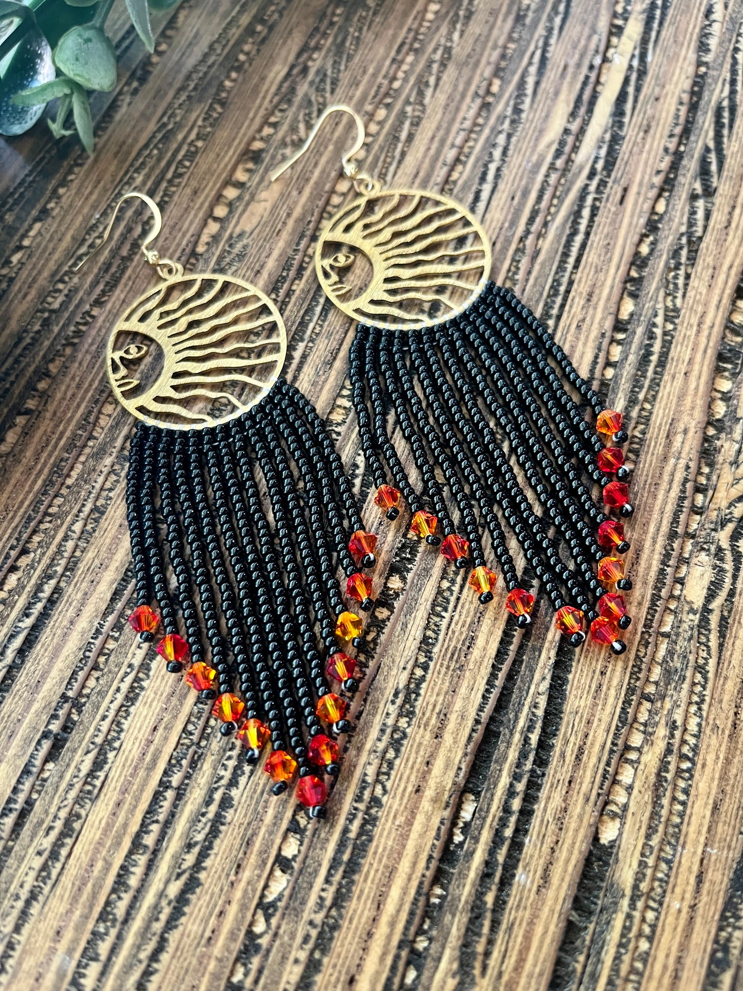 Black and Orange Sun Shining Fringe Earrings