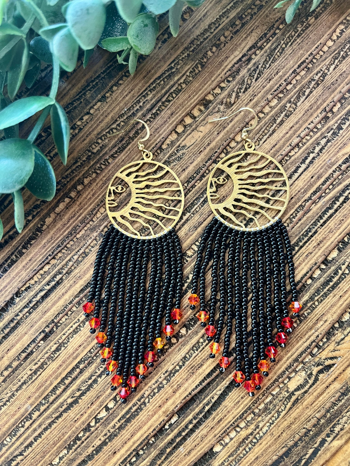 Black and Orange Sun Shining Fringe Earrings