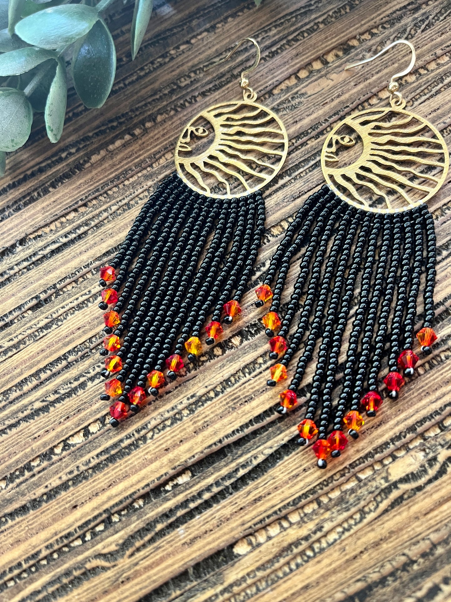 Black and Orange Sun Shining Fringe Earrings