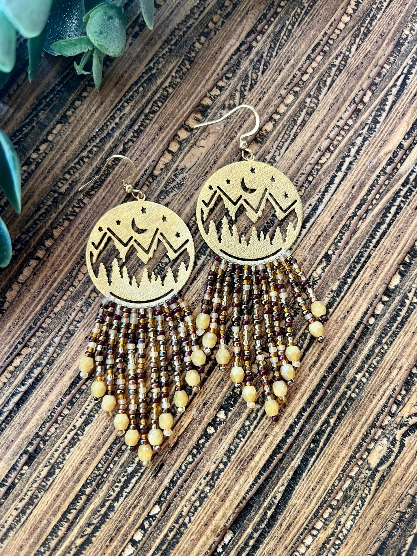 Brown Short Mountain Tops Fringe Earrings