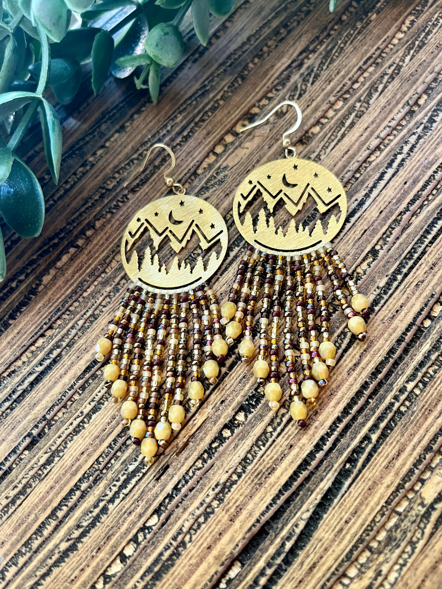Brown Short Mountain Tops Fringe Earrings