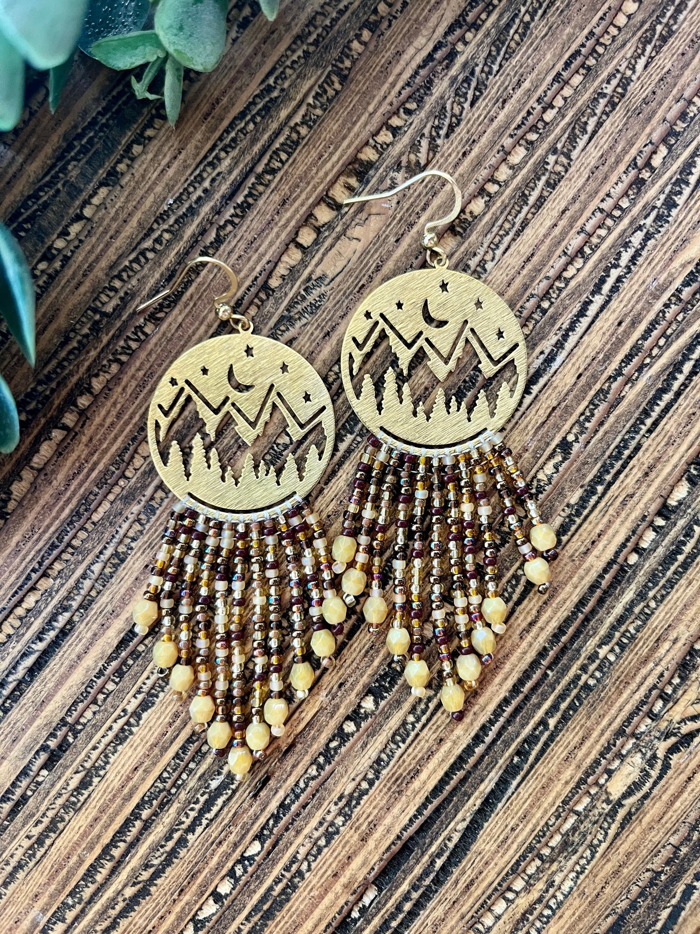 Brown Short Mountain Tops Fringe Earrings