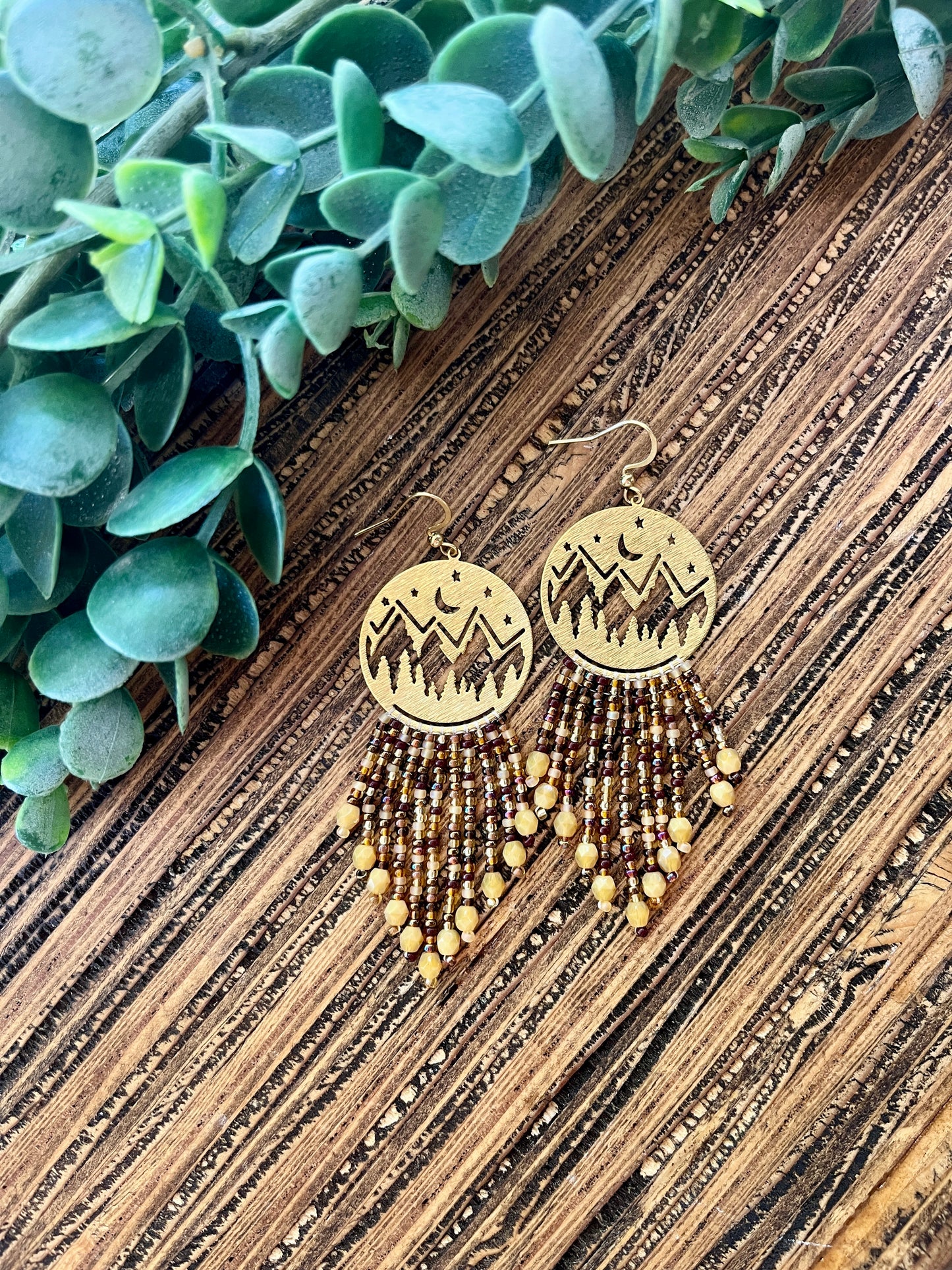 Brown Short Mountain Tops Fringe Earrings