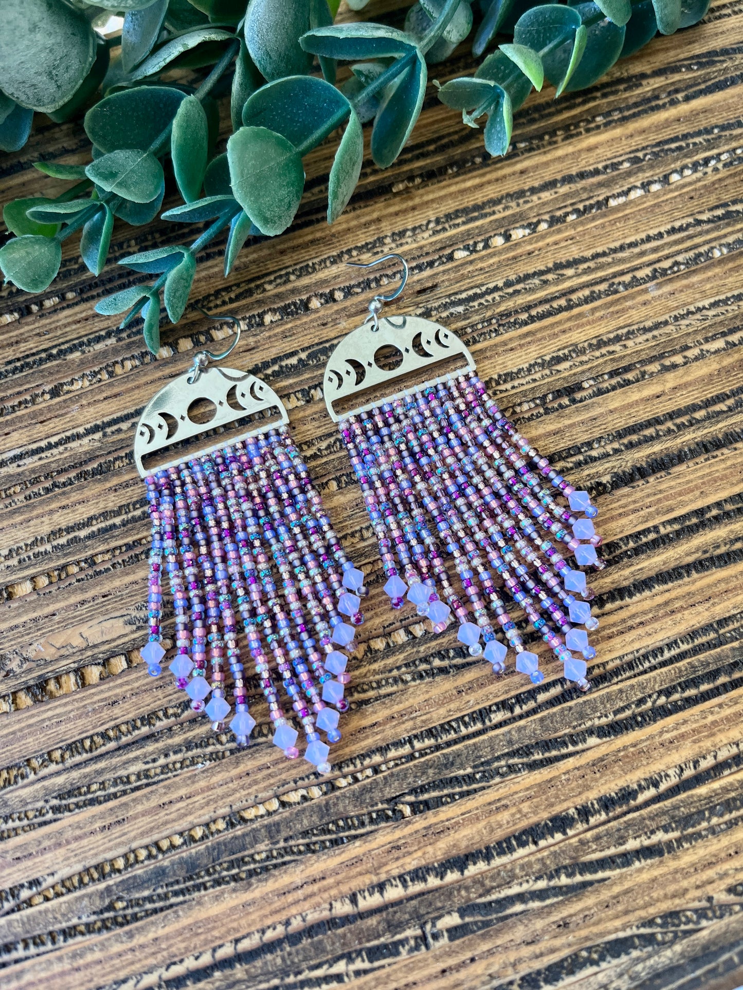 Fun Purple Mix Moon Phase Fringe Earrings