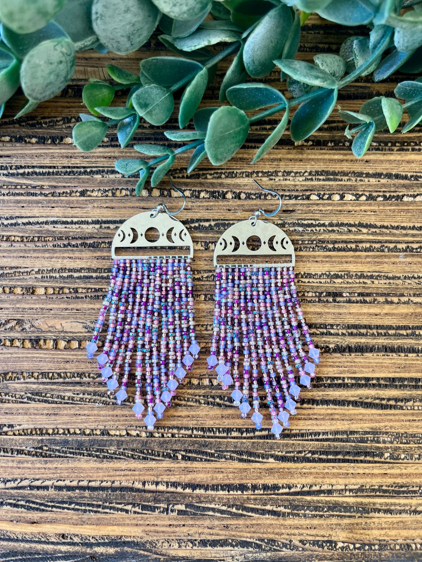 Fun Purple Mix Moon Phase Fringe Earrings