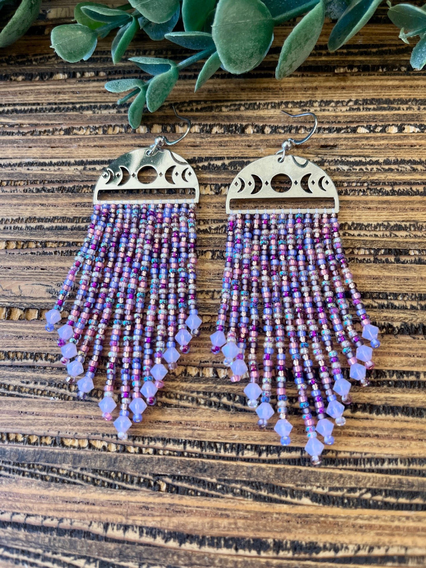 Fun Purple Mix Moon Phase Fringe Earrings