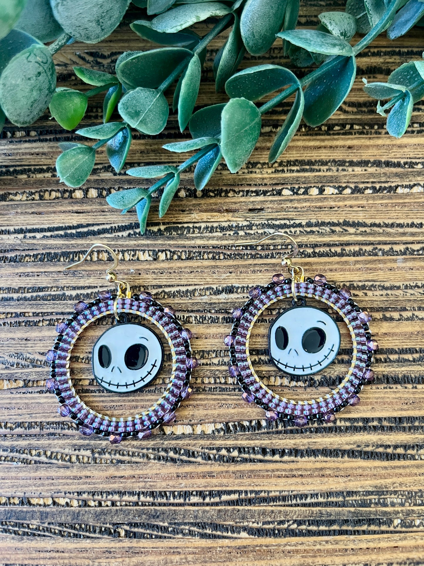 Jack Skellington Beaded Hoop Earrings