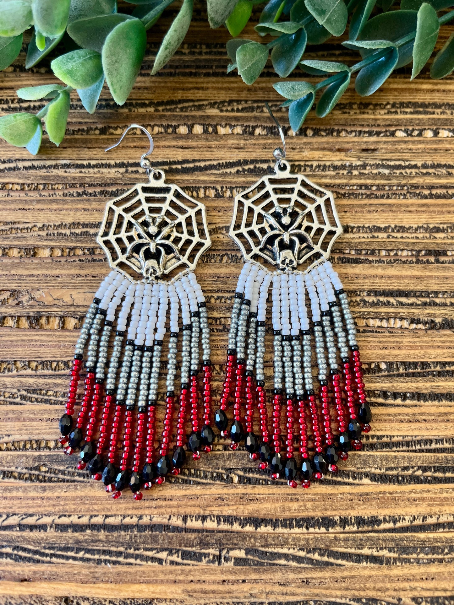 Dark Goth Spider Wed Fringe Earrings