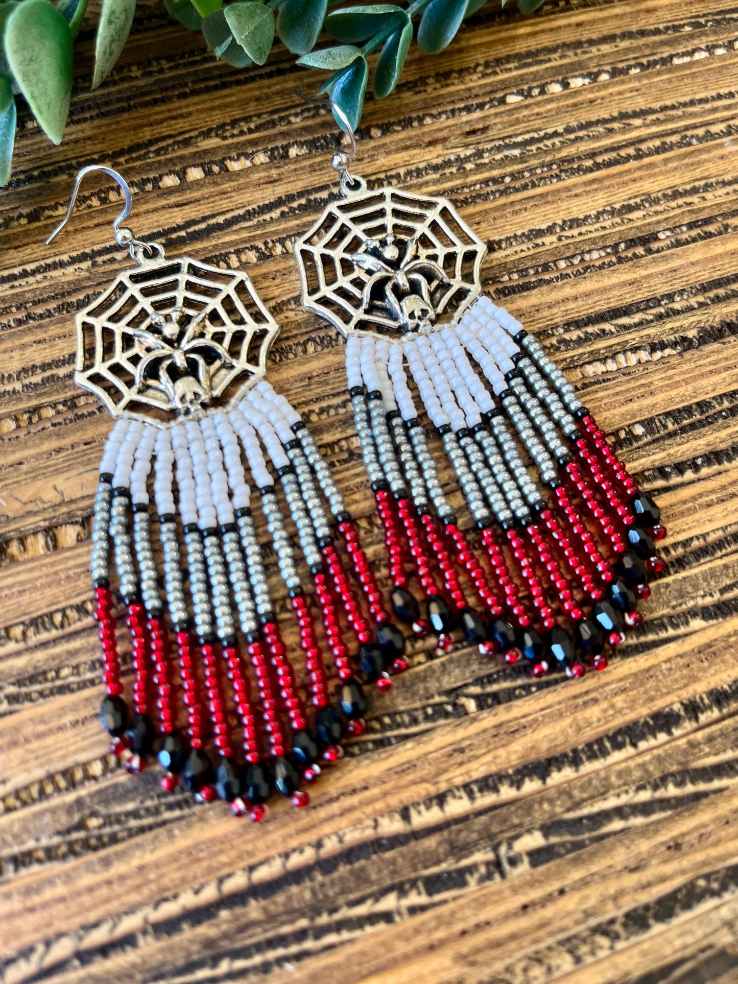 Dark Goth Spider Wed Fringe Earrings