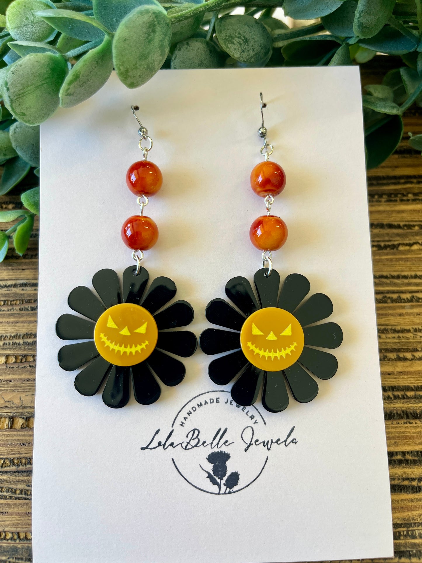 Acrylic Flower Jack-o-lanter Charm Earrings