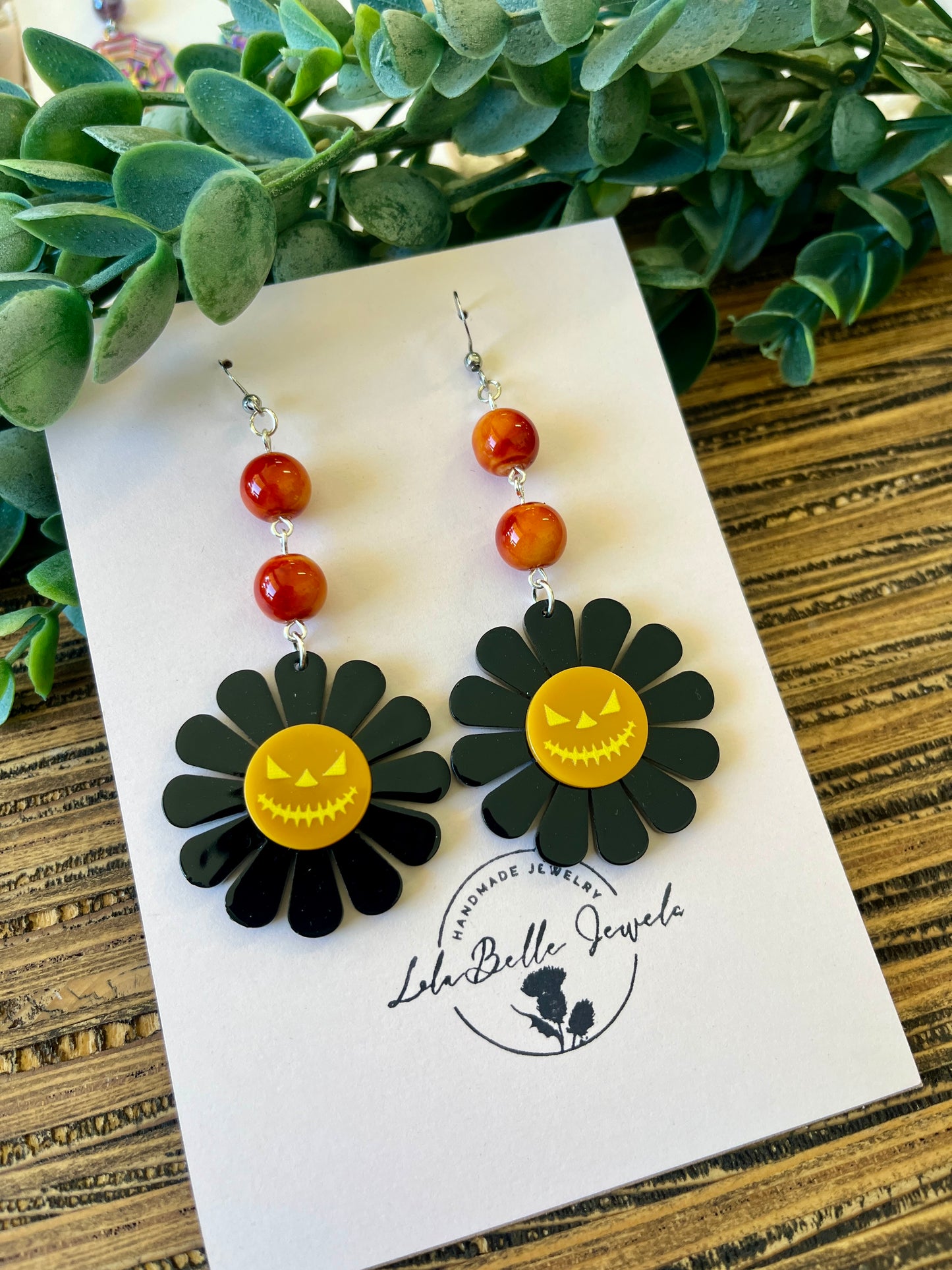 Acrylic Flower Jack-o-lanter Charm Earrings