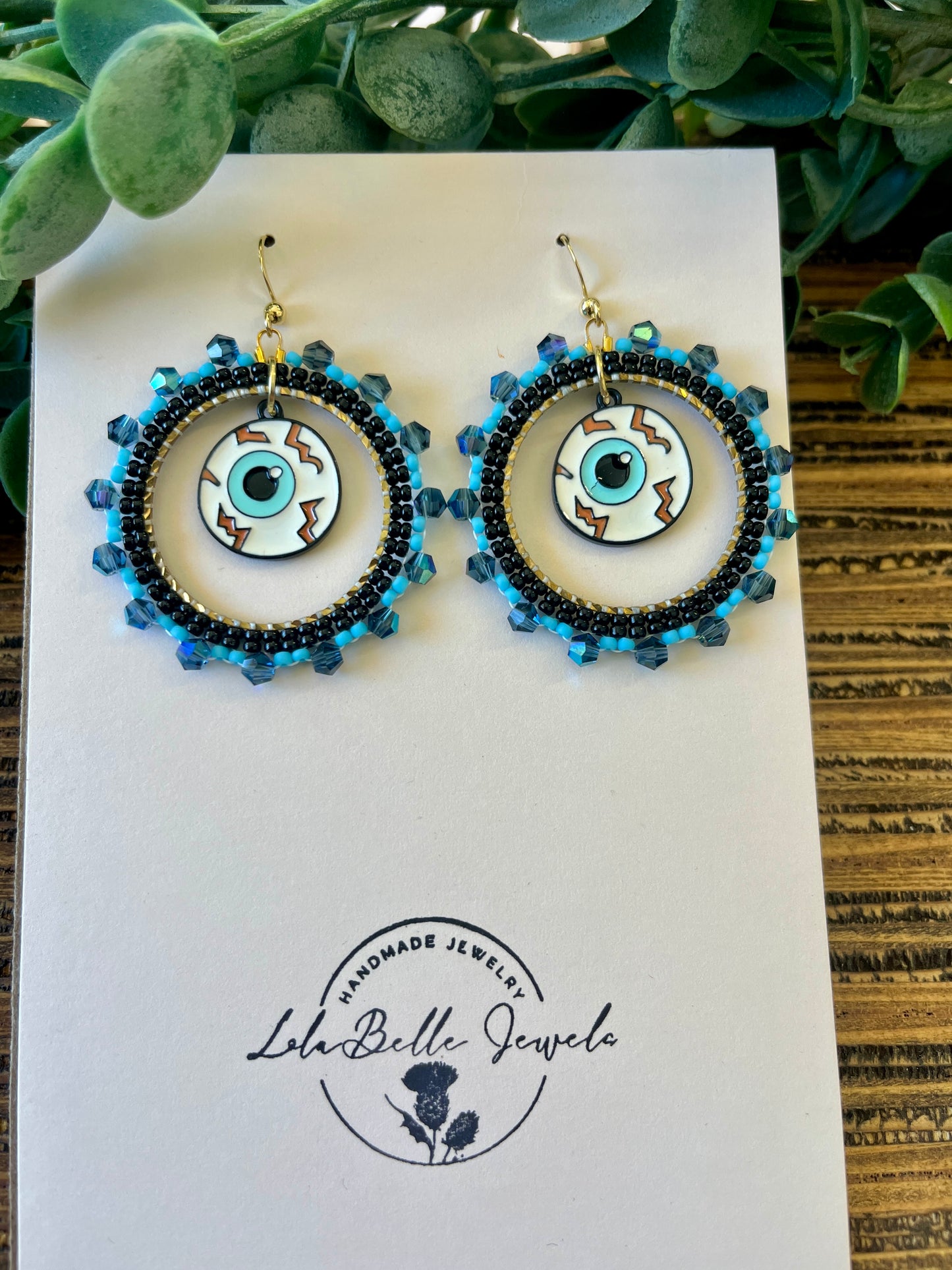 Spooky Eyeballs Bead Lined Hoop Earrings