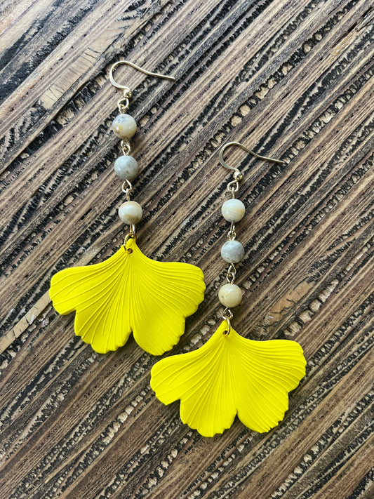 Yellow Ginkgo Petal Drop Earrings