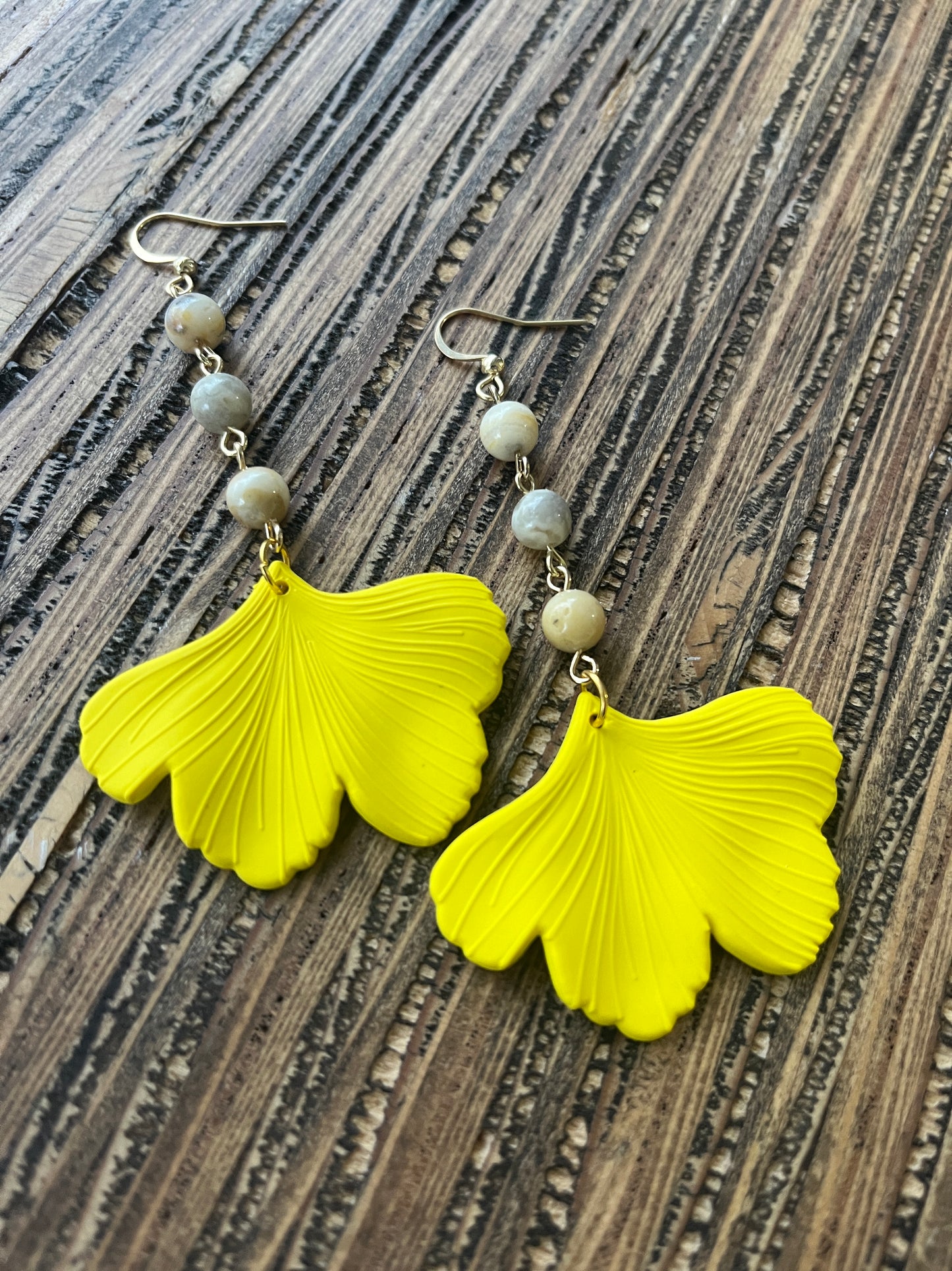 Yellow Ginkgo Petal Drop Earrings
