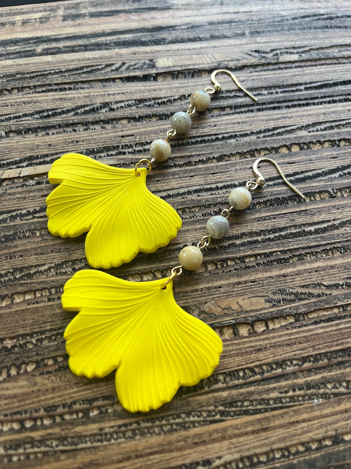 Yellow Ginkgo Petal Drop Earrings