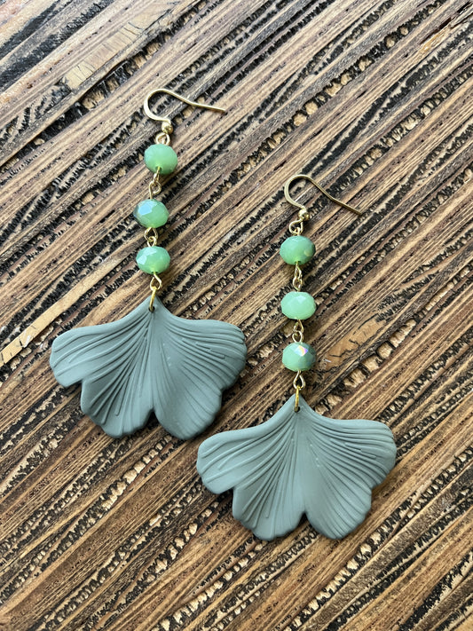 Olive Green Ginkgo Petal Drop Earrings