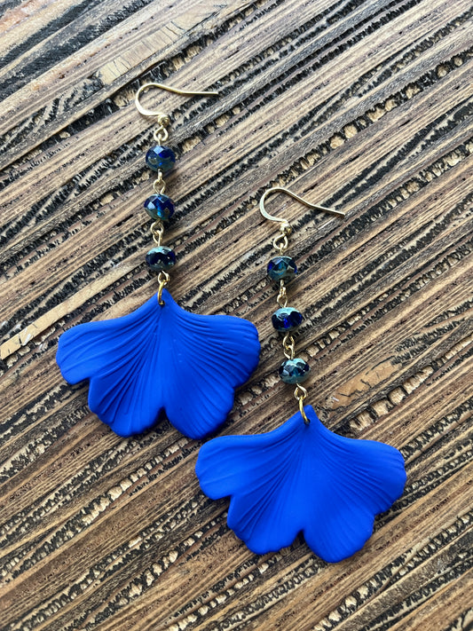 Blue Ginkgo Petal Drop Earrings