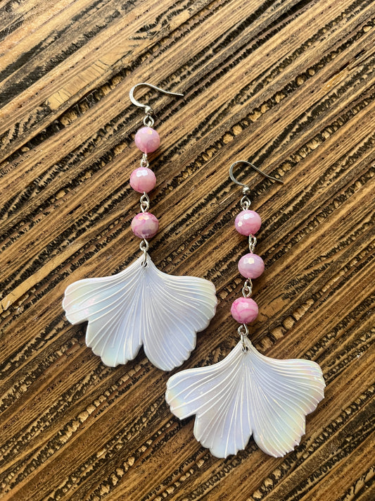 Sparkle White Ginkgo Petal Drop Earrings