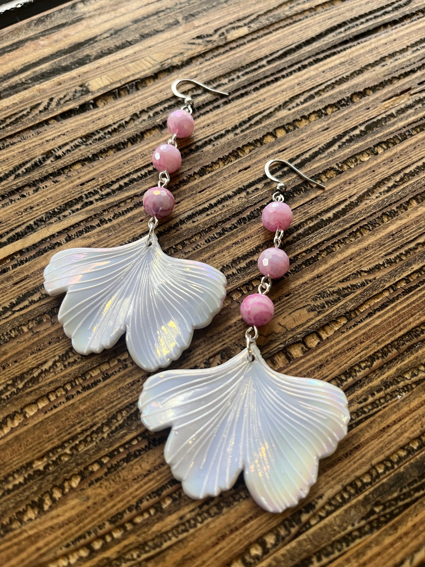 Sparkle White Ginkgo Petal Drop Earrings