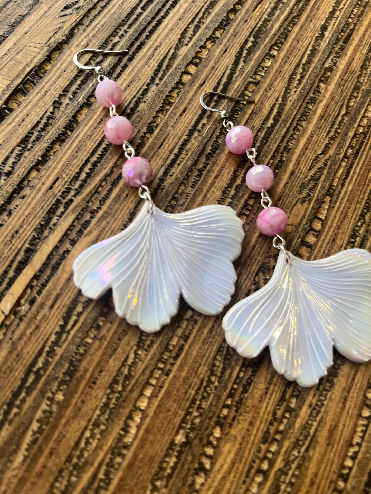 Sparkle White Ginkgo Petal Drop Earrings
