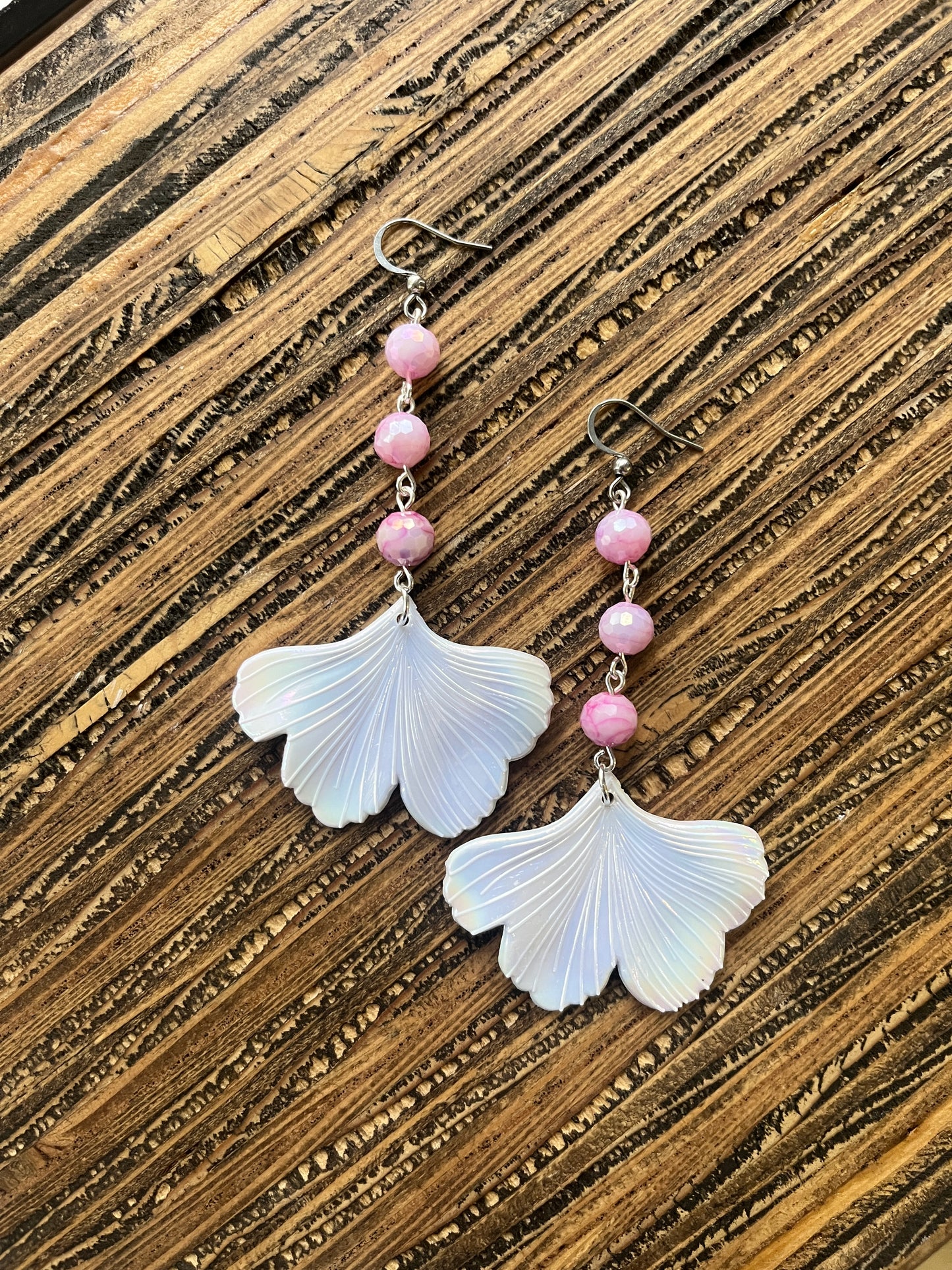Sparkle White Ginkgo Petal Drop Earrings