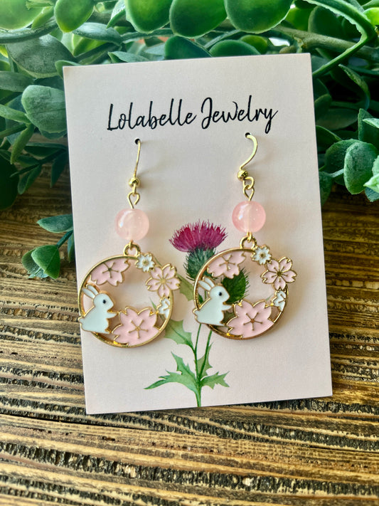 Cherry Blossom Bunny Spring Charm Earrings