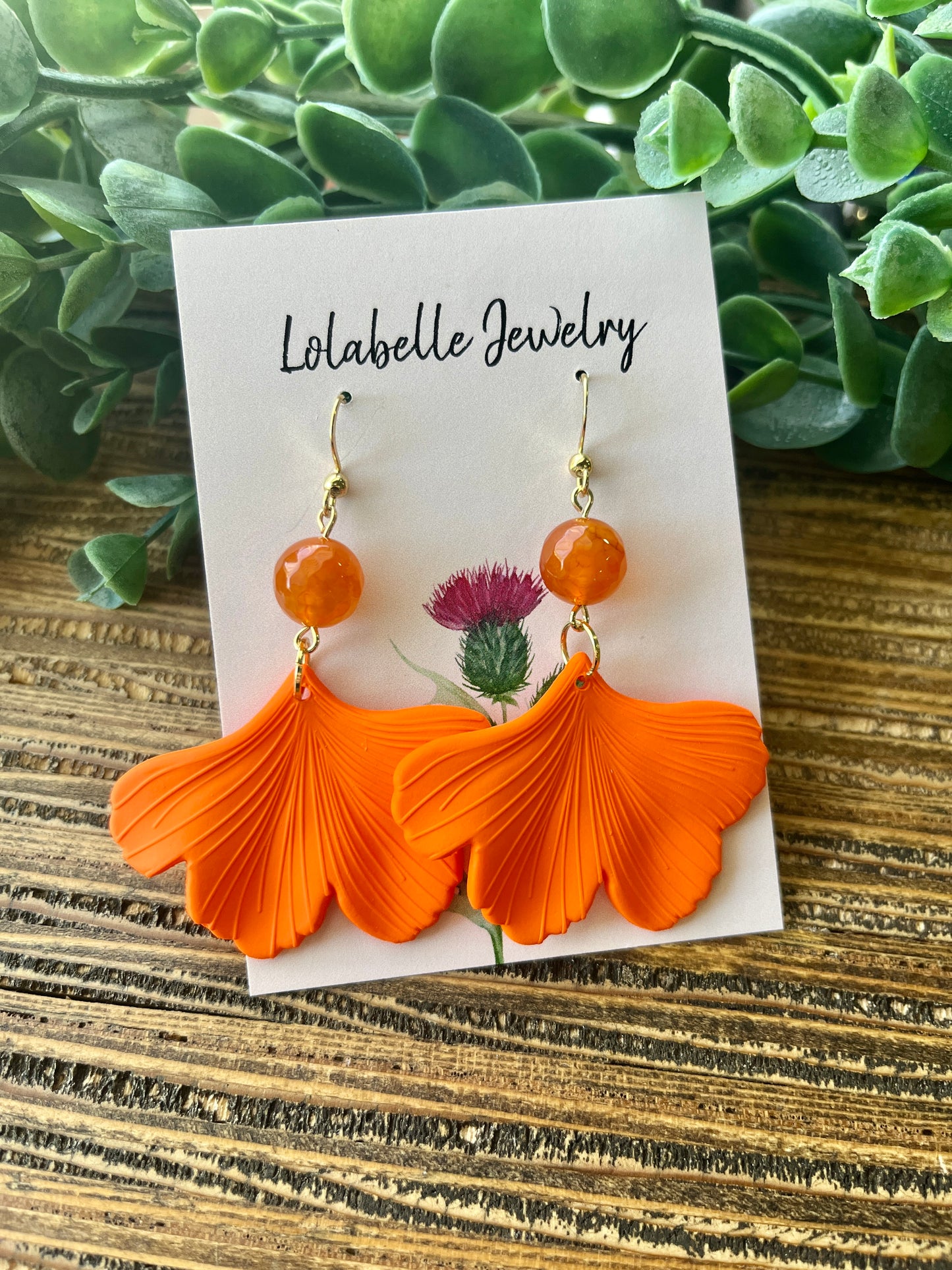 Orange Short Ginkgo Petal Earrings