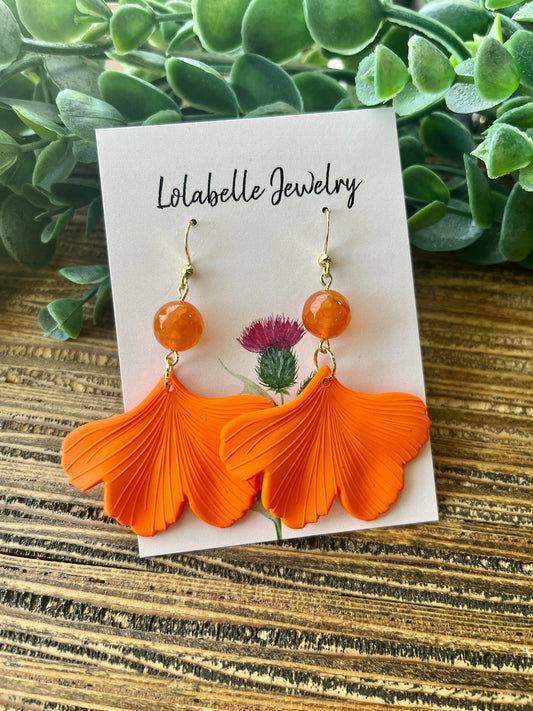 Orange Short Ginkgo Petal Earrings