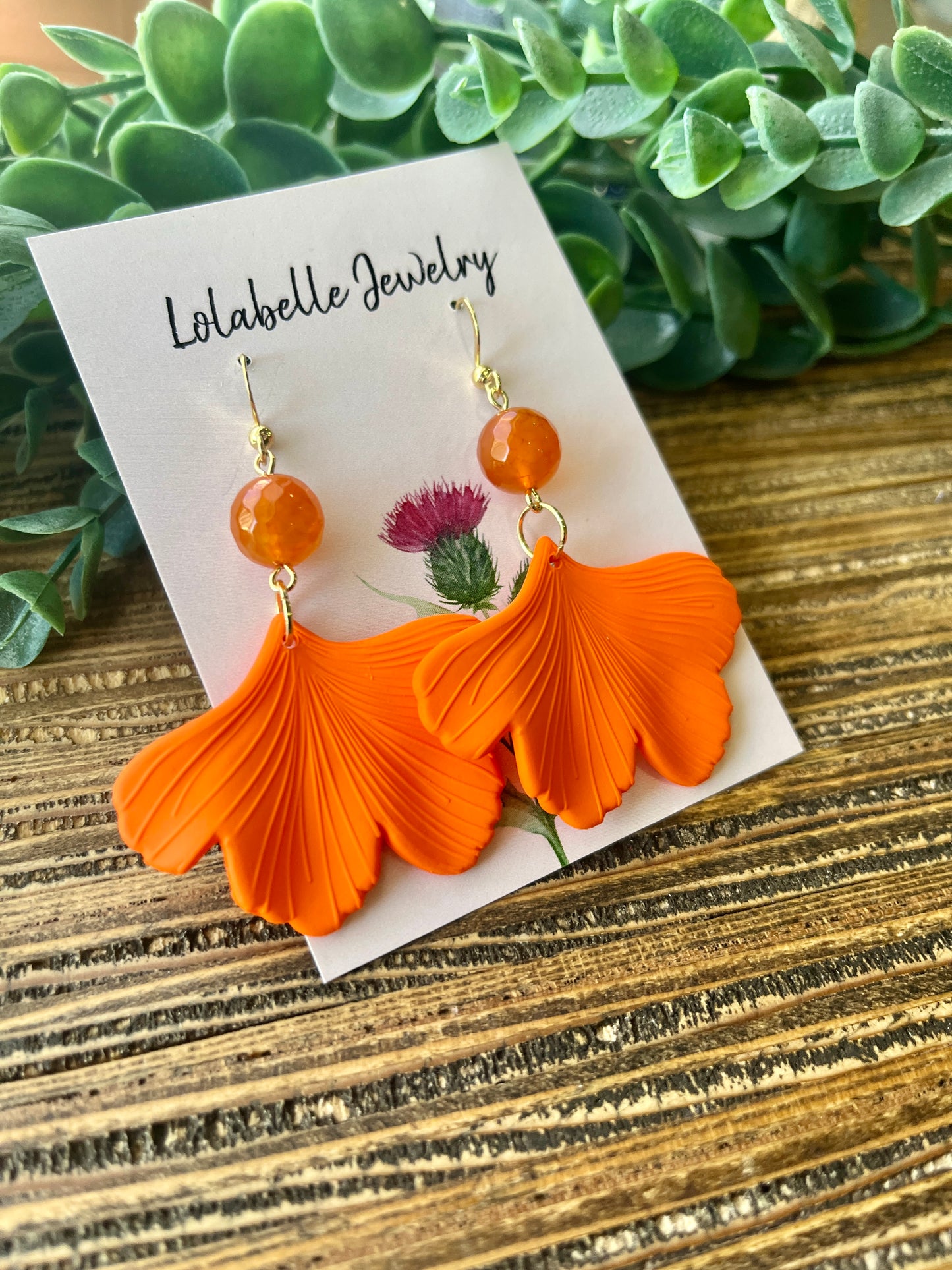 Orange Short Ginkgo Petal Earrings